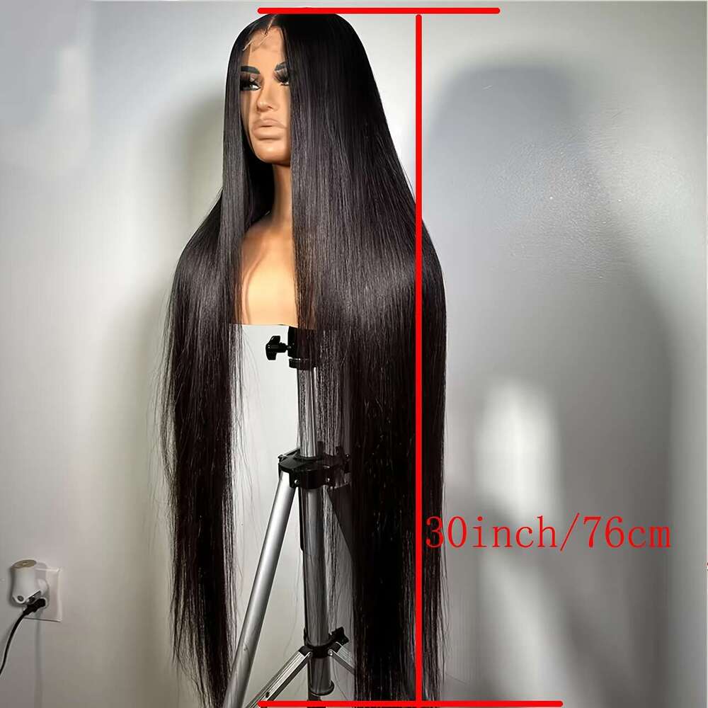 13X4 Lace Front 30 Inch 180 Density Straight Hairline Hairline-To-Hairline Glueless No Adhesive Wig With Free Synthetic Glue - Dark Brown/Black Tones,