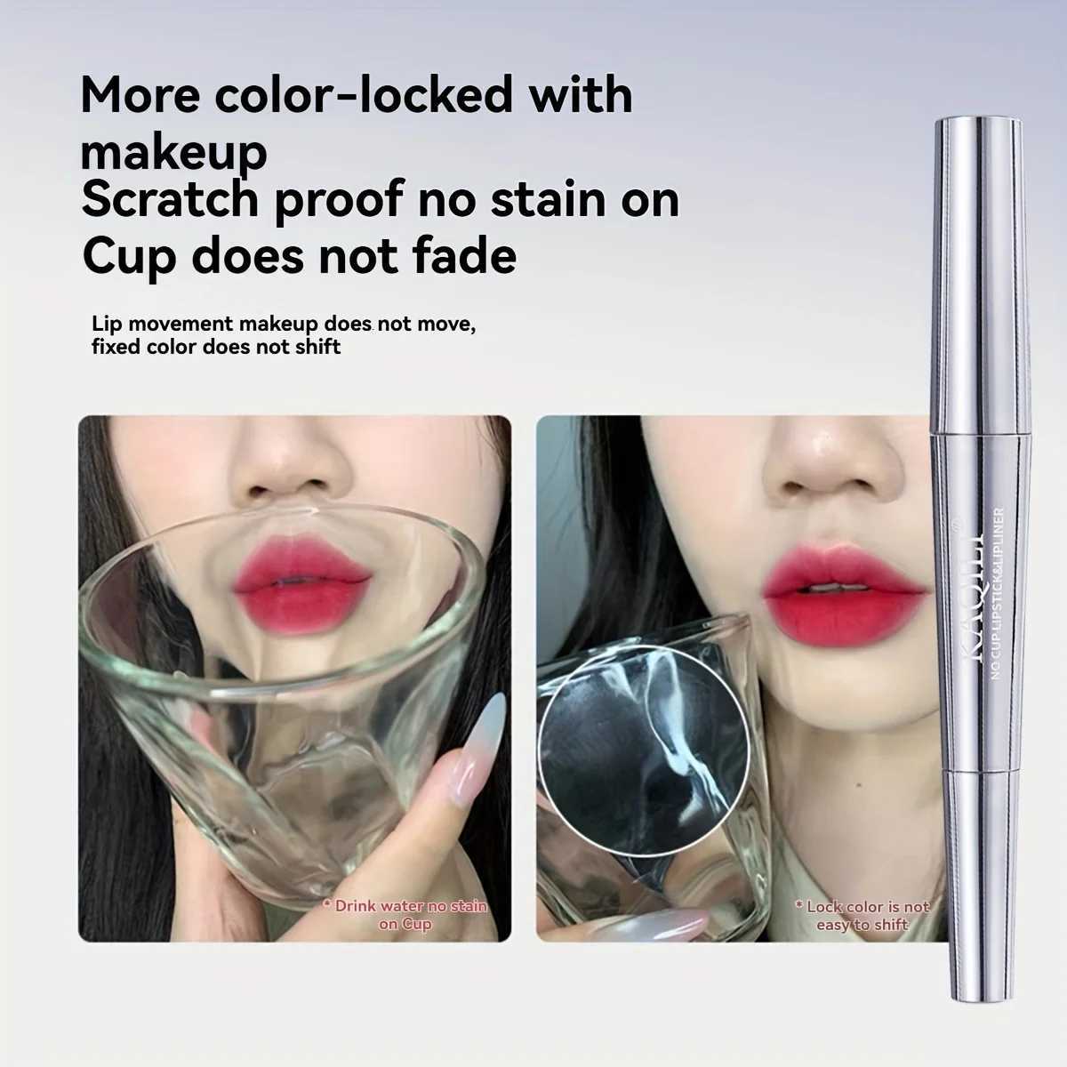 Doubleended NonStick Cup Lipstick Matte LongLasting Lip Liner Pencil Waterproof Slim Tube Lipstick Smudgeproof W251027