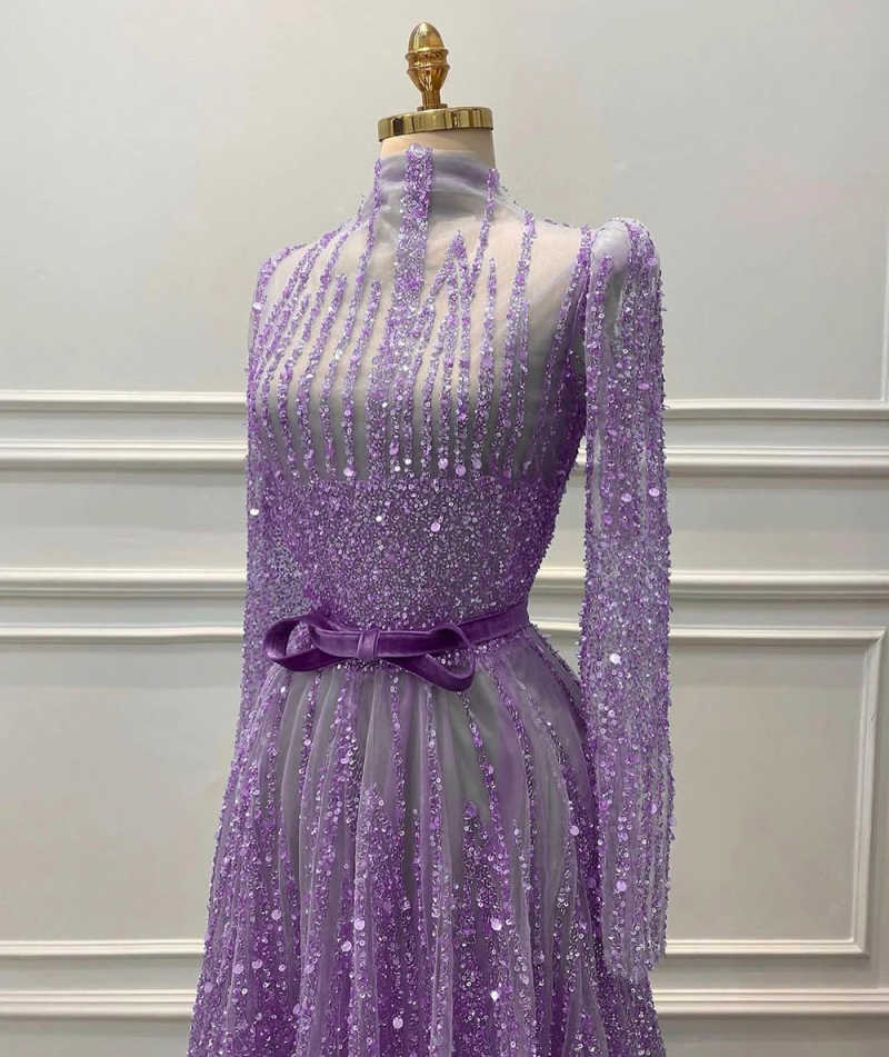 Real Photo Evening Dress Full Sleeve Prom Gowns O-Neck Beads 3D-Lace Satin Sexy Prom Dress vestidos de novia Size Customized Robes De Mariee L252817