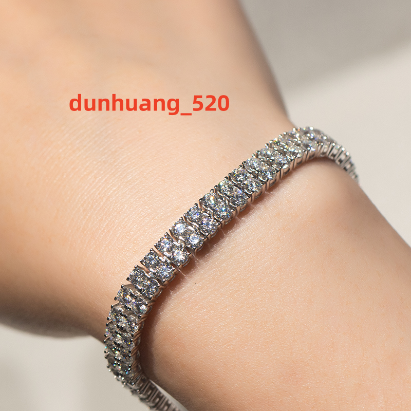 Pass Diamond Tester Two Rows 4mm Moissanite Tennis Bracelet 925 Sterling Silver Tennis Bracelets Women