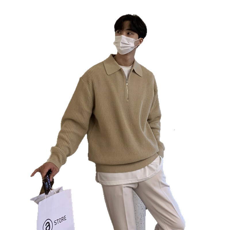 Artistic Knitted Sweater For Men Turn-down Collar Sweater Loose Fit Men's Designer Sweater Clothing Half-zip Polo Collar Spring Autumn Jacket Ver