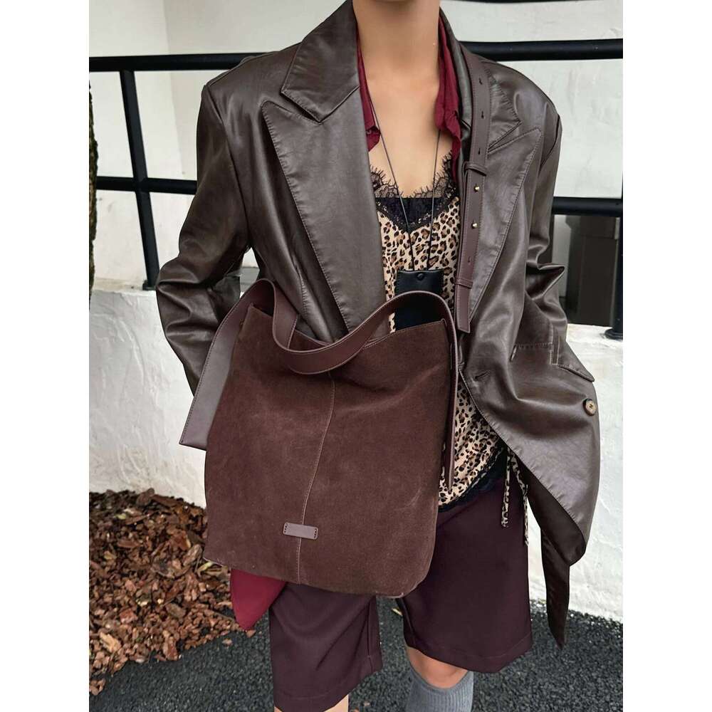 Hot Sale Winter Stylish Large Capacity Commuter Tote Ear Hanging Strap Suede Leather Women Shoulder Bag Wine Red Coffee Handbag