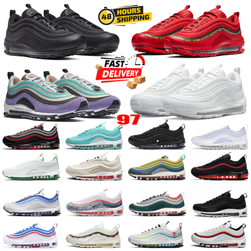 Designer 97 Running Shoes Men Women 97s Triple Black White Sean Wotherspoon Gold Bullet University Red Volt Mens Outdoors Trainers Sports Size 40-45