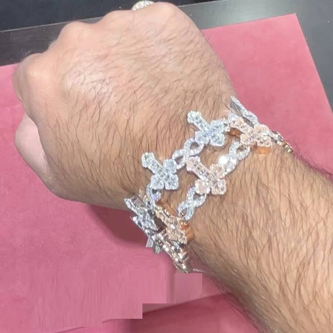 New Fashion Women Men Cross Number 8 Full Bling Paved Hip Hop Bracelet TwoStone Setting Cuban Chain Jewelry