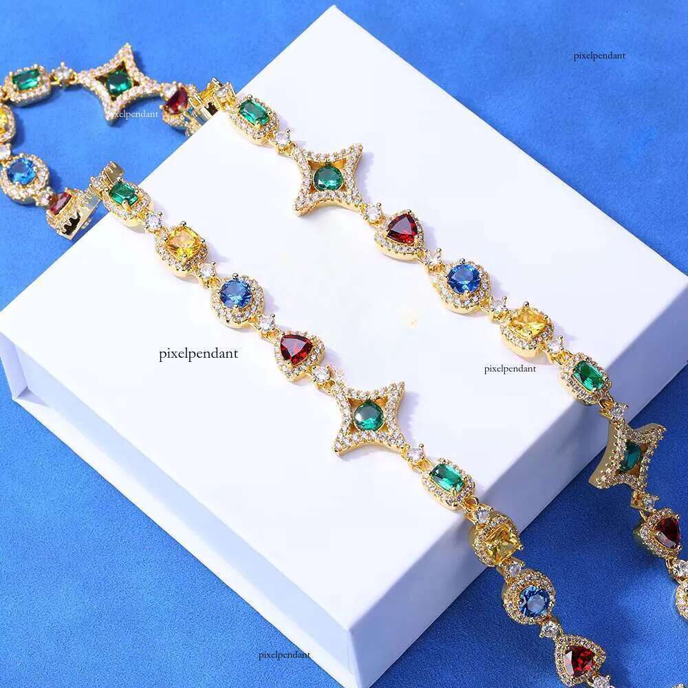 NUOYA New Arrival Colorful Zircon Chain for Women Sier VVS Moissanite Geometry Motif Link Necklace Hip Hop Jewelry