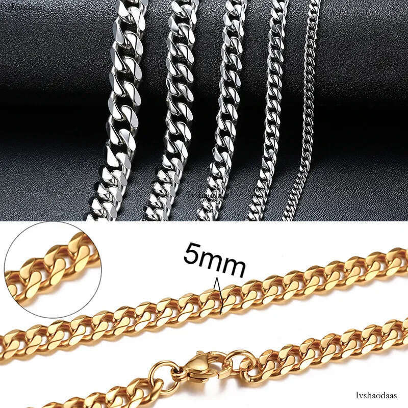 Miami Chains for Men Women Basic Punk Hip Hop Jewelry Stainless Steel Gold Cuban Link Chain Chokers Necklace