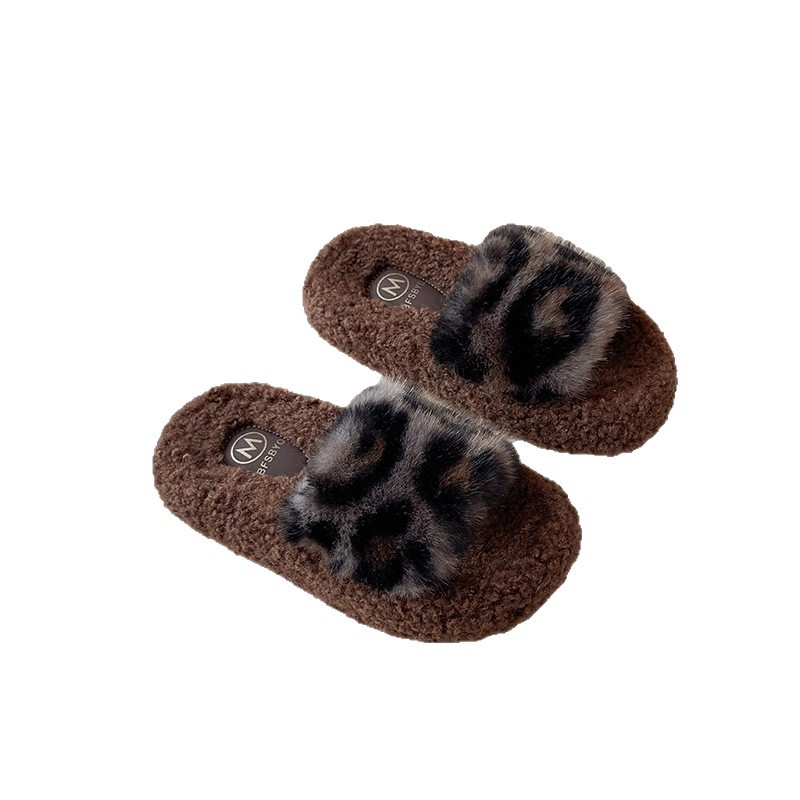 Toddler Fuzzy Slippers Kids Winter Plush Leopard Slippers Girls Boys Kidsnest Slip-On Non-slip Slides Slippers Sizes US9C-US6Y K1228