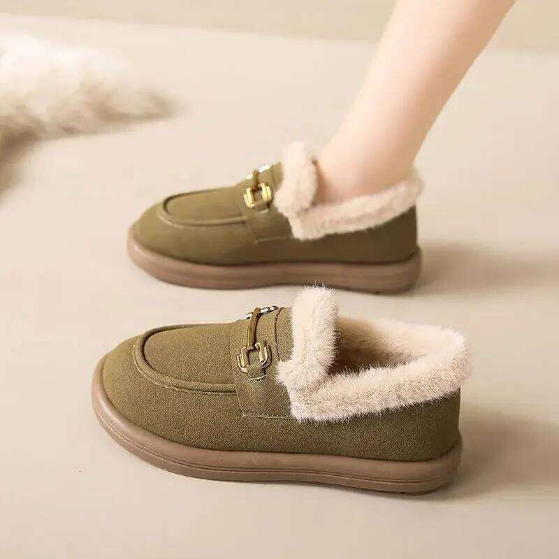 Casual Furry Snow Boots Women Winter Low Cut Short Thickened Warm Cotton Slip-On Flats Korean Style Flat Heel Shoes