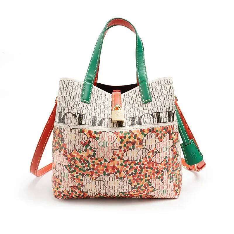 CH Shoulder Large Capacity Exquisite Flower Leather Bag Fashion Design Women's Handbag Printed
