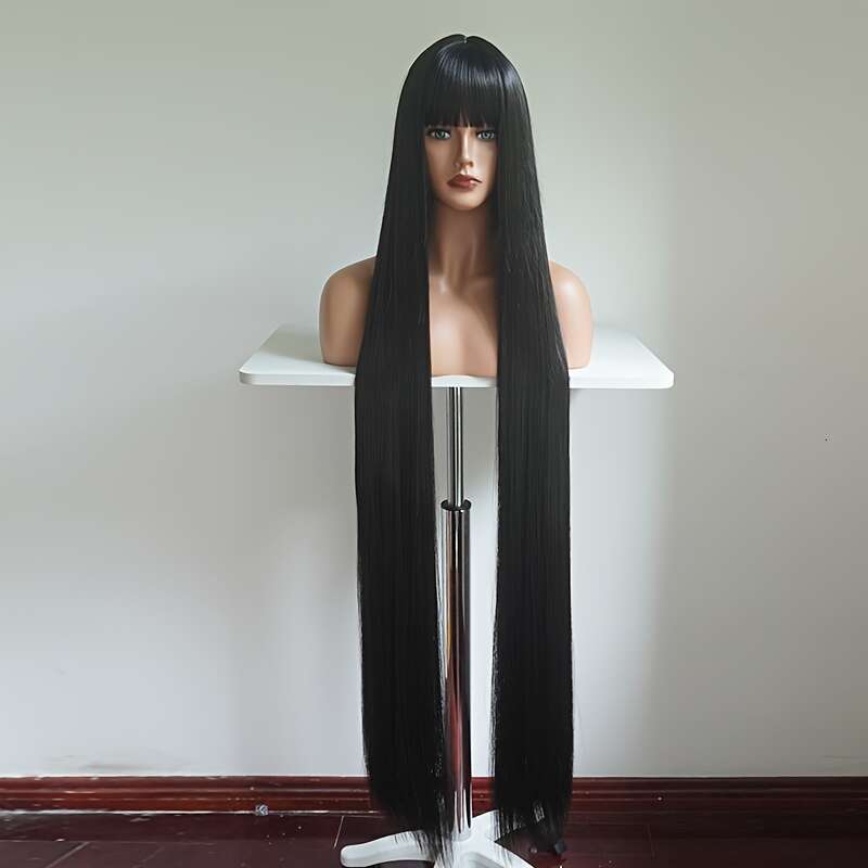 Tang Long Fiber Wigs 48Inch Rose Net Cap Straight Hair Unisex-Adult Party Cosplay Costume Wigs, High Temperature Synthetic Fiber, Natural Black Blonde