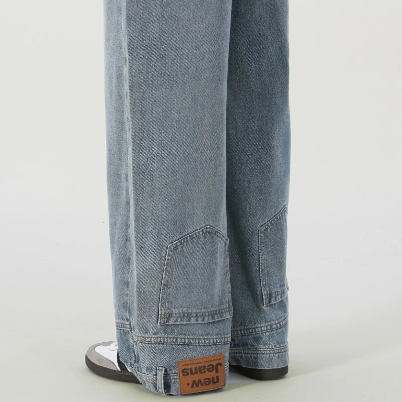 Vintage American Retro Reverse Side Turned Denim Jeans Men Women Couple Straight Wide Leg Baggy Drag Pants Trendy 251027