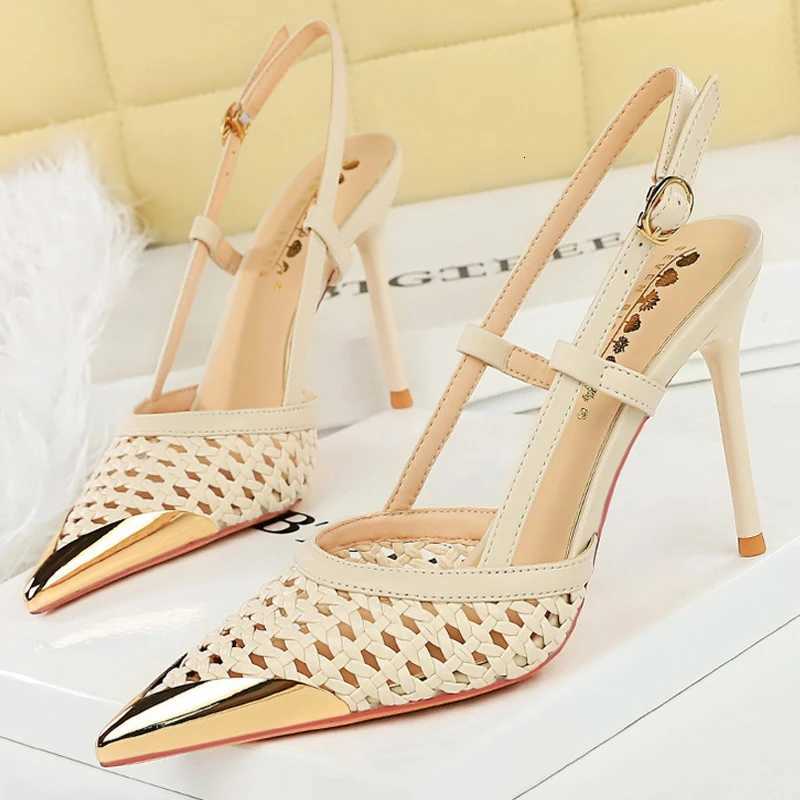 Fi hollow Weaving Women Pumps Metal pointed tip High Heels Stiletto 95 cm buckle Summer Womens highheeled sandals ShoesXJ251027