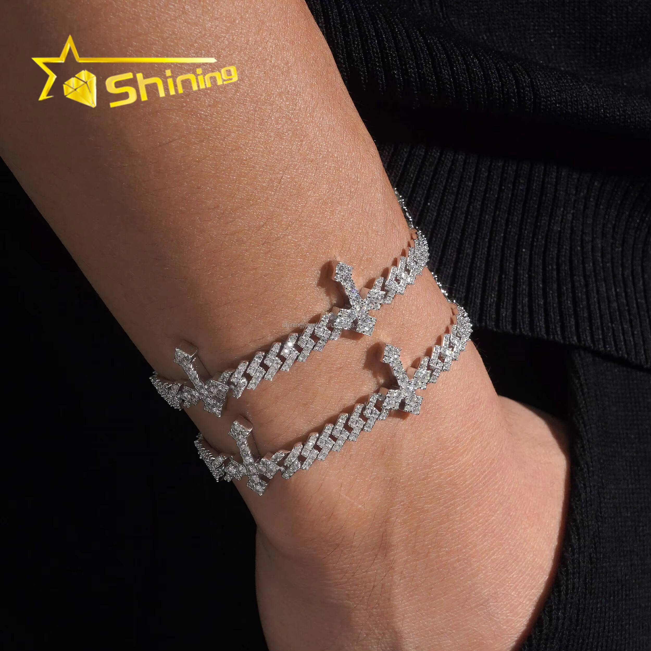 Fashion Luxury Style Hot Selling Pass Diamond Tester Hip Hop VVS Moissanite Iced Out S925 Silver Cuban Cross Bracelet Man