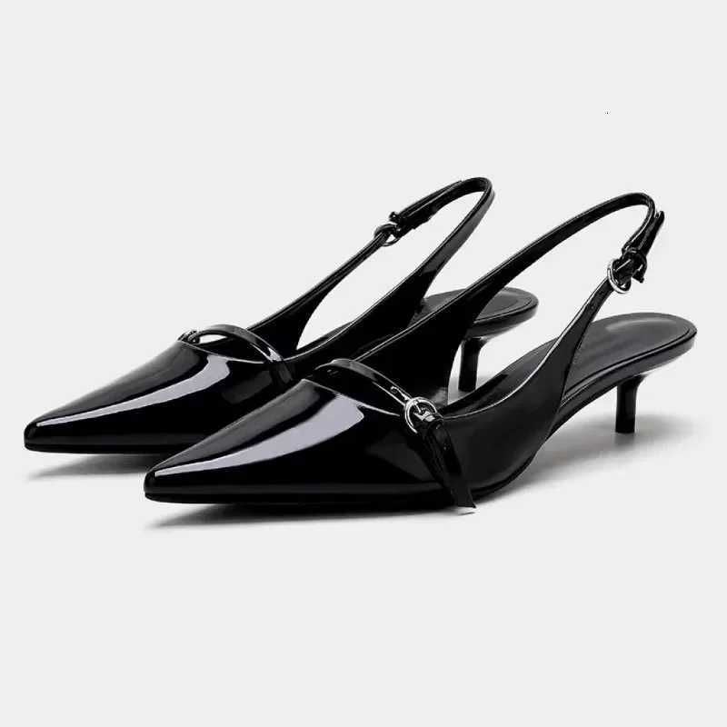 Black Bow Knot Stiletto Pumps For Women Summer Point Head Thin Heel Slingbacks Sandals Womens 2025 New Sweet Middle Heel ShoesXJ251027