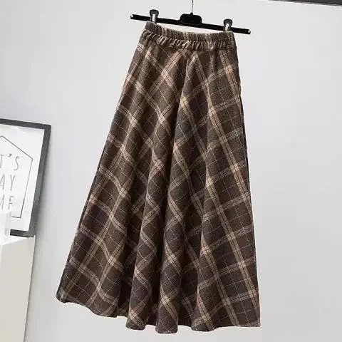American Style Plaid Midi Skirt Womens Full A Line Skirts plus Size High Waist Slimming Long Trendy Spring Autumn 251027