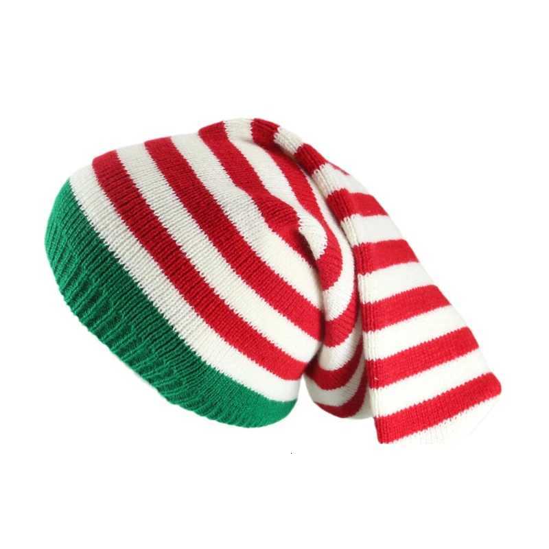 Adult Christmas Knitted Hat Elf Santa Beanies Santa Claus Red Green Striped Knitted Crochet Hat Merry Christmas Happy New YearW251027