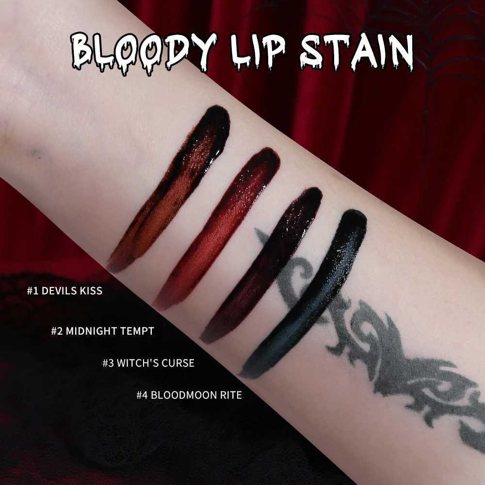 Gothic Bloody Lip Stain Matte Dark Red Green Halloween Lip Glaze Tint Knife Shaped Bottle Vampire Lipstick Makeup Waterproof W251027