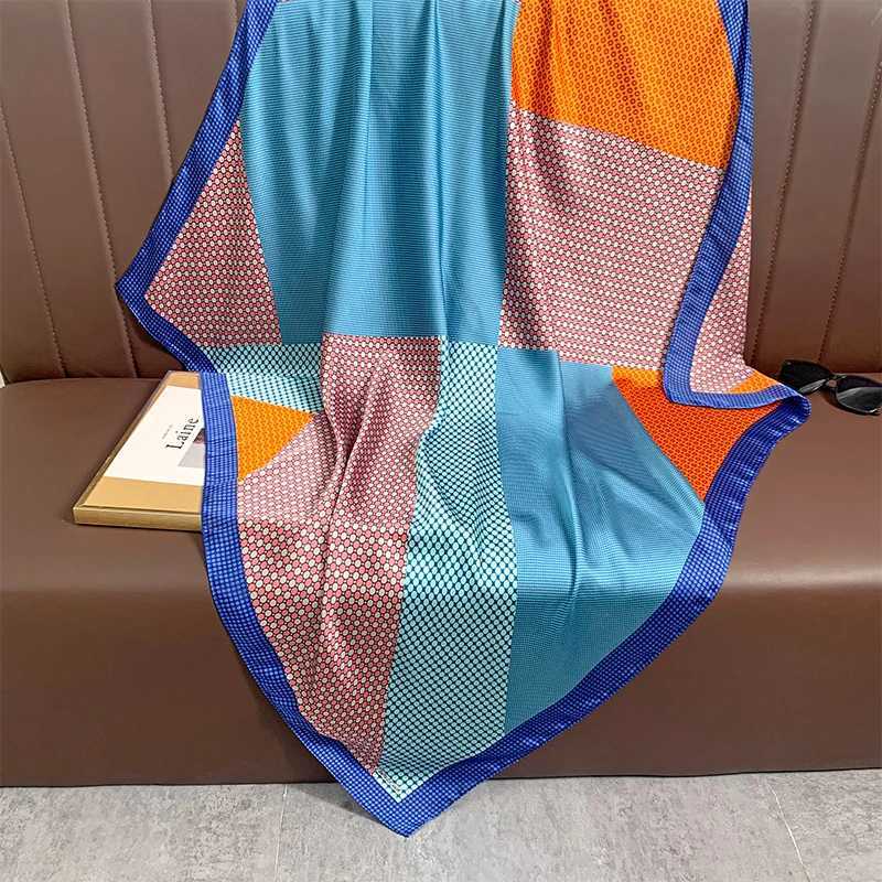 110x110cm Wen Silk Square Scarf Hijab Fa Design Print Lady Shawl Wraps Foard bands Bufanda Large Bandana Luxury 2023W251027
