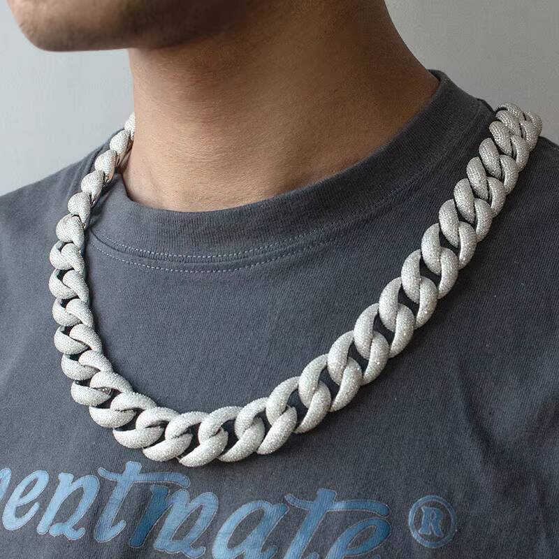 Cuban Link Chain Hip Hop Fully Iced Out 925 Silver 20mm Width VVS Round Moissanite Diamond Miami Cuban Chain Necklace