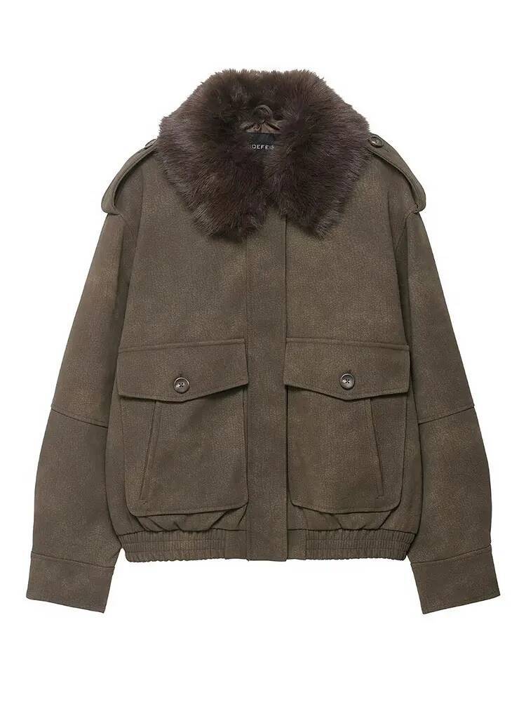 winter jacket women HH Women Fashion Faux Fur Lapel Coats Vintage Solid Long Sleeve Zipper Jackets With Pockets Autumn Winter Casual Warm Outwear