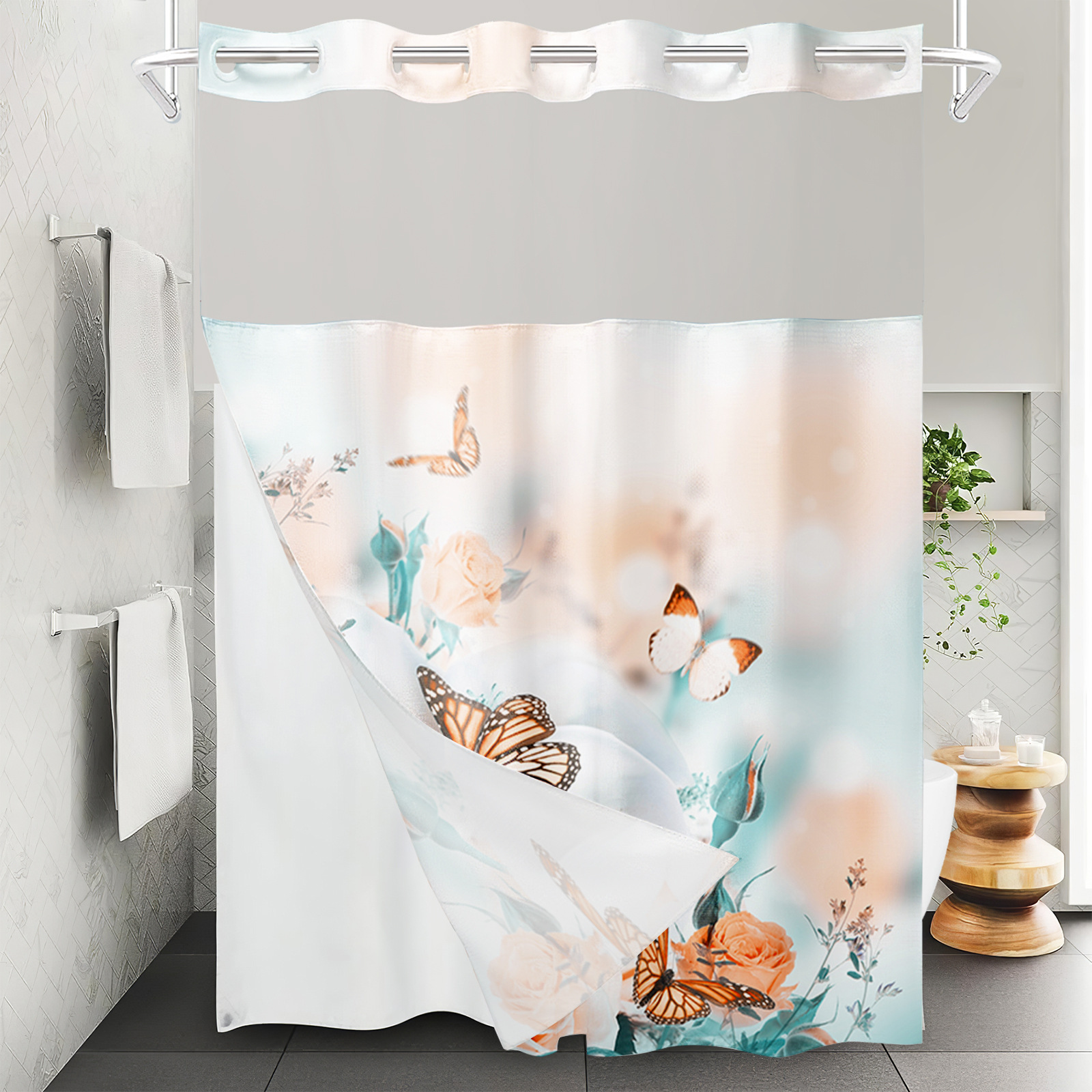 YL-37577 Hot selling digital printed shower curtain animal waterproof, mildew-proof and moisture-proof bathroom dry and wet separation curtain