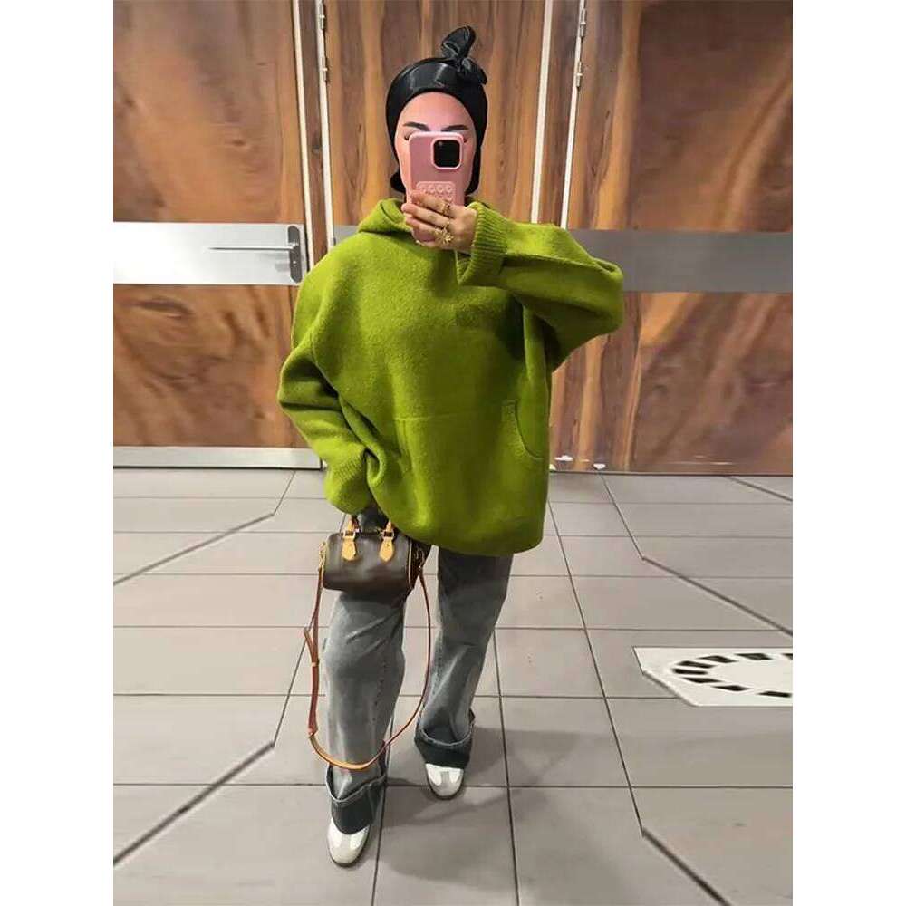 Soft Solid Knit Hooded Loose Sweater Slouchy Long Sleeve Drop Shoulder Pocketed 2025 Autumn Cozy Women Top Casual Lady Jumper Women Sweater Designer S