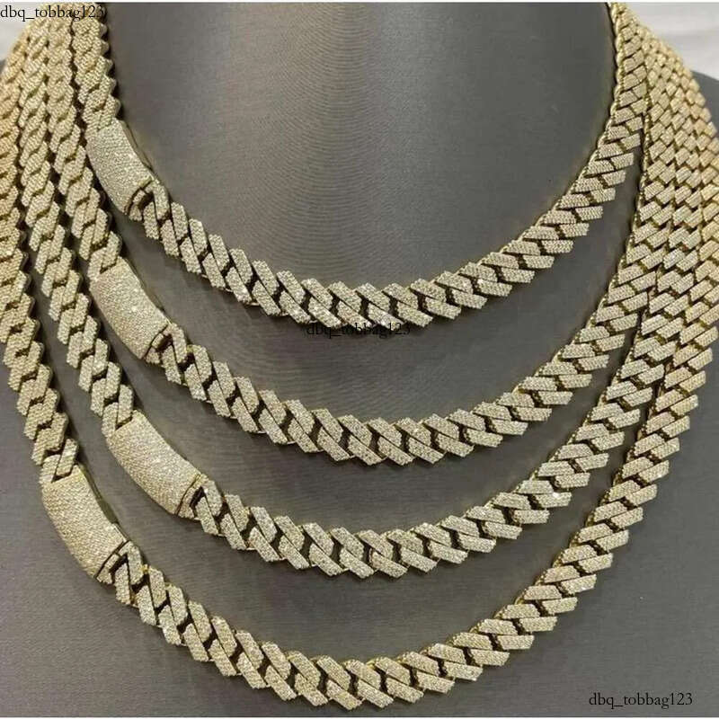 Iced Out Mens Women sterling Sier 10MM Hip Hop Moissanite Cuban Link Chain Necklace