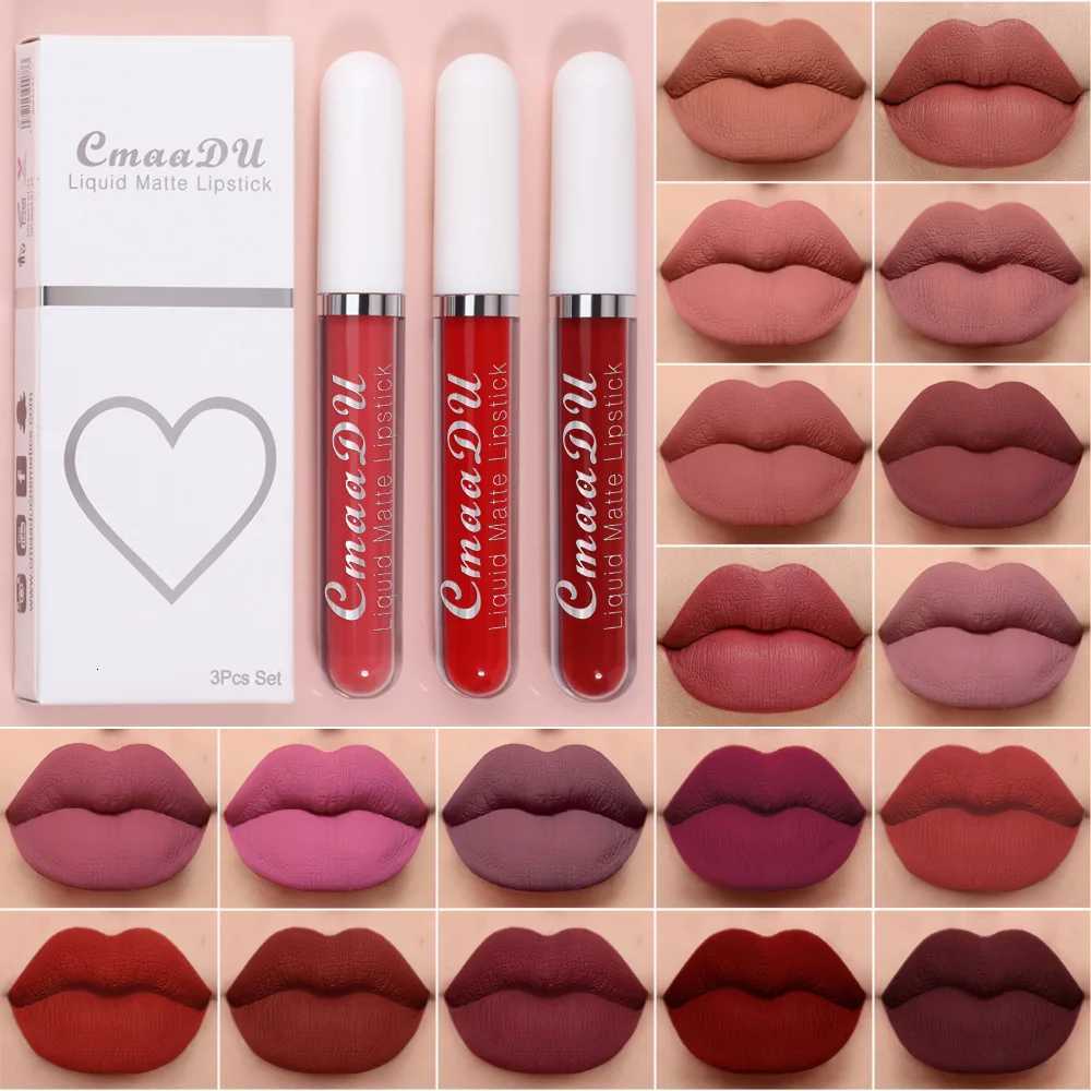 3Pcsset Matte Velvet Lip Gloss Waterproof Longlasting Liquid Lipstick Cosmetic Beauty Keep 24 Hours Makeup maquillages W251027
