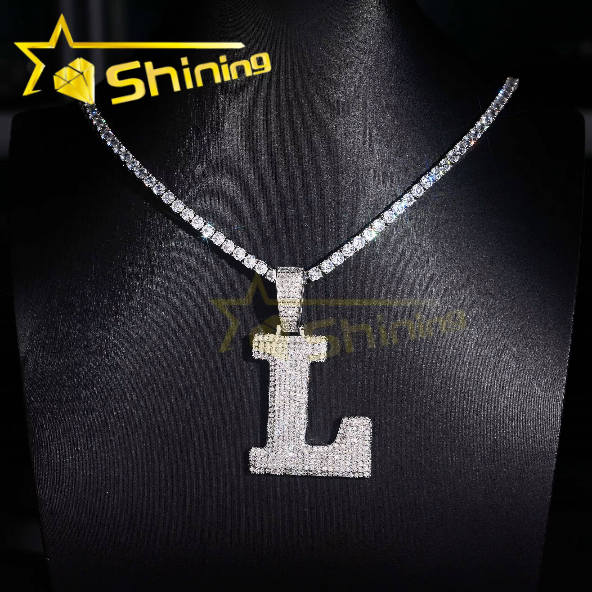 Hot Sale Vvs Moissanite Diamond Iced Out Pendant Pass Diamonds Tester 925 Silver Initial Letters Pendant Fine Jewelry