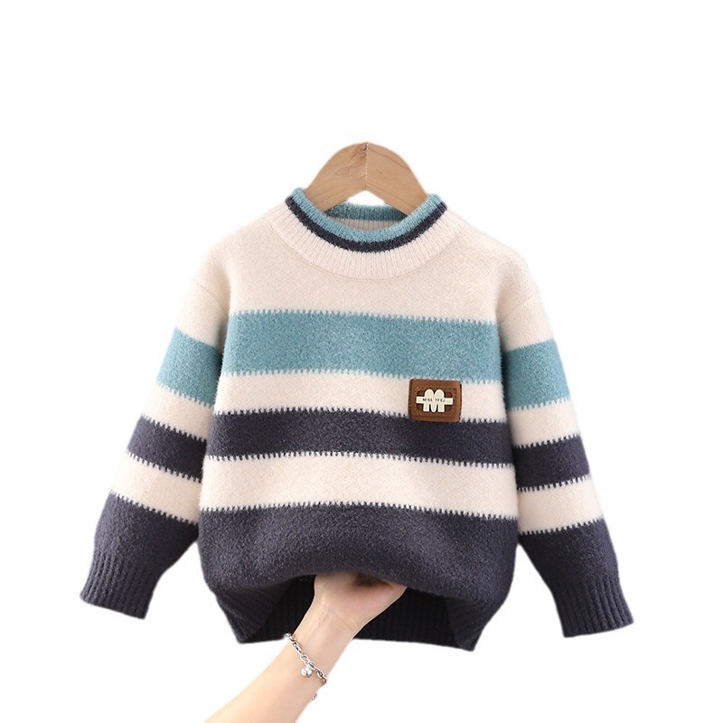 New designer boys' sweater thickened children's knitted sweater children's clothing wool lining thickened