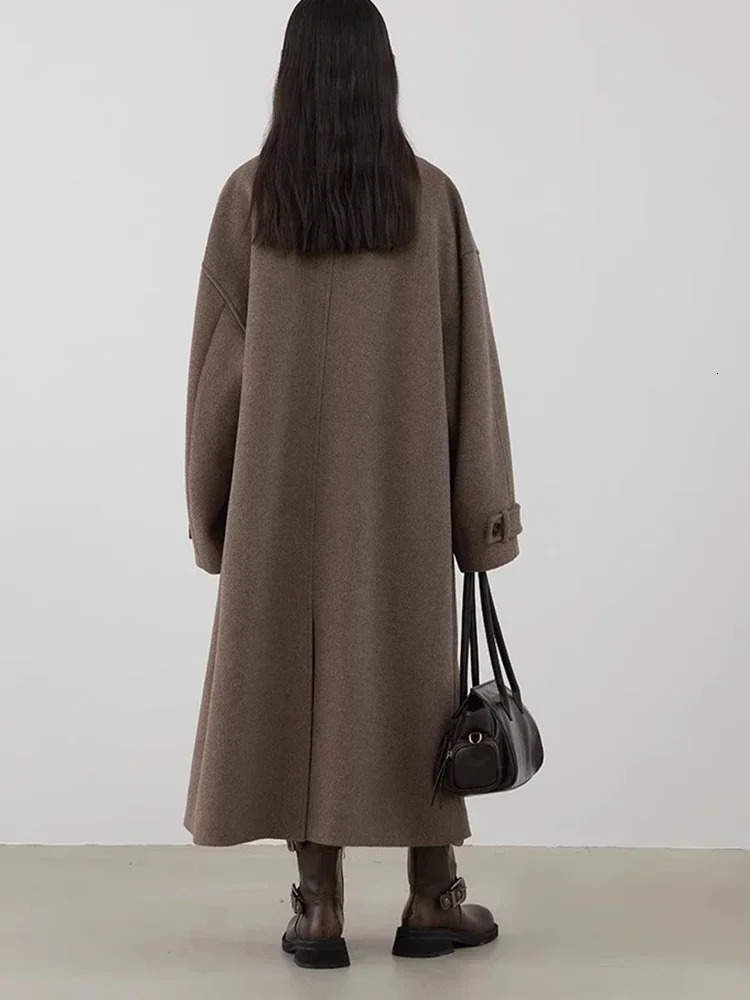 CHIC VEN Women Long Woolen Coats Single Breasted Loose Stand Collar Cow Horn Buttoned Office Ladies Overcoat Autumn Winter 251027
