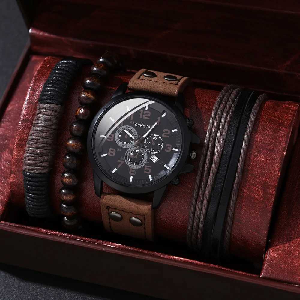 41Pcs Set Luxury Watches Men Sports Watch Leather Band Watches Bracelet Set Mens Business Quartz Wrist Watch Clock no BoxT251027