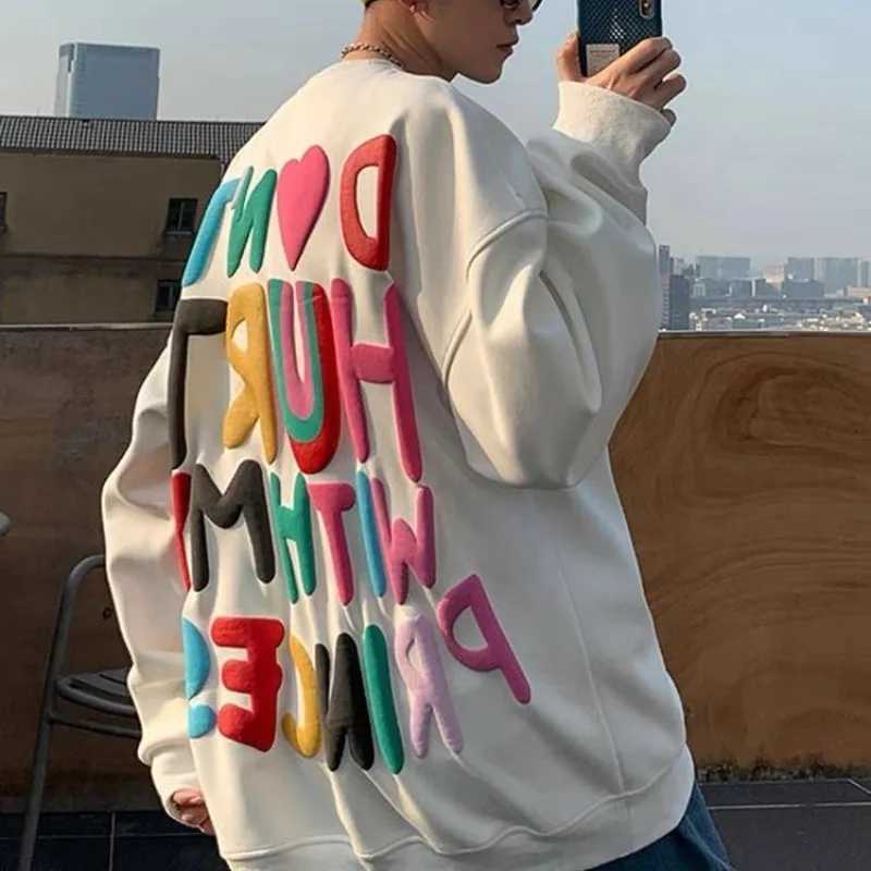 Letter Print Sweatshirts for Men Hip Hop Welcome Deal Y2k Clothes Luxury Aesthetic No Brand Pastel Color Warm Black Man Pullover W251027