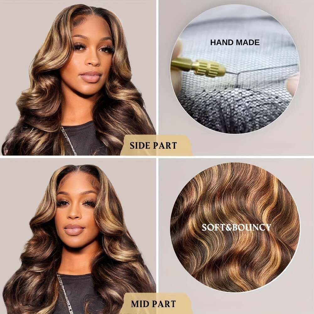 32 Inch Honey Human Wig With 180% Density 13X4 - Ombre Blonde To Brown Balayage, Pre-Plucked Baby Hair & Glueless Closure, Body Wave Hairline For Wome