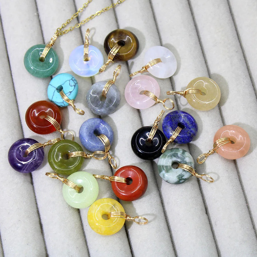 15mm Amethyst Crystal Donut Pendant Natural Stone Necklace Tiger Eye Rose Quartz Healing Stone Gift for Women Her Christmas Vale 251020