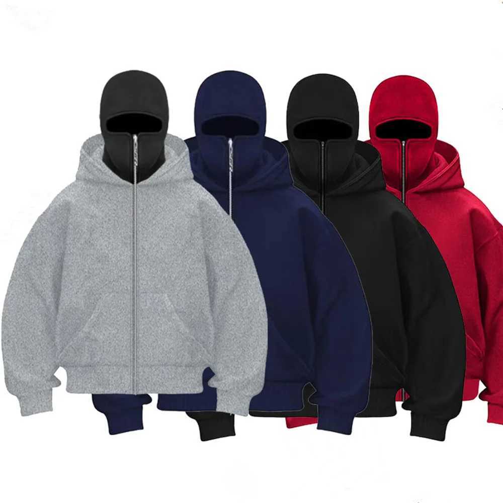 Men and women Balaclava Y2K Gothic Harajuku winter new item double hooded sweatshirt mens hooded mask zipper sportswear W251027