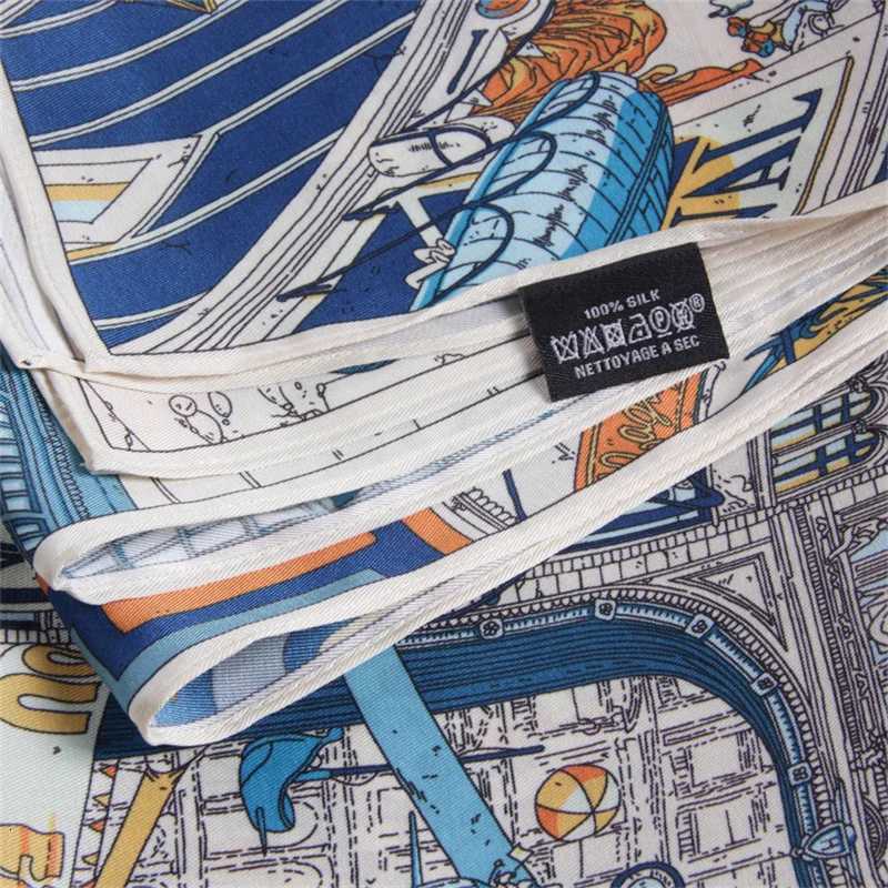 90CM Casual Fashion Twill Silk Scarf for Wen City of Paris Print Wraps band Shawl Stos Hijab Lady Square Foard BandanaW251027