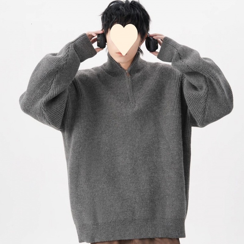 American Style New Half-zip Men's Sweater Simple Couple Lazy Style Designer Sweater Solid Color Knitted Pullover Men's Sweater