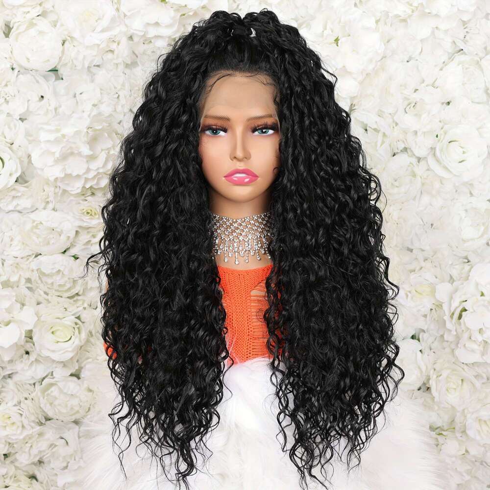 Sleek Design, Kinky 13X4 Hair Wigs For Women 26 Inch Deep Curly Frontal Wet And Wavy Closure Wigs, Synthetic Lace Front Wig