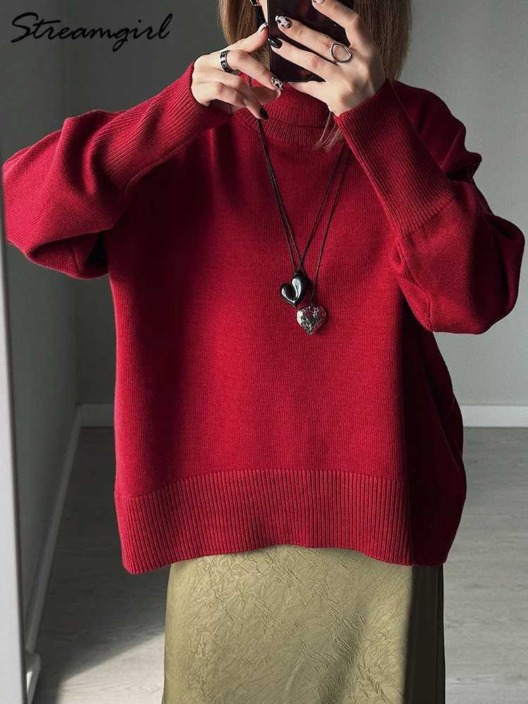 Brown Turtleneck Sweater Women Pullovers Autumn Oversized Butter Yellow Sweaters Thick Turtle Neck Knit Baggy Sweater For LadiesT251027