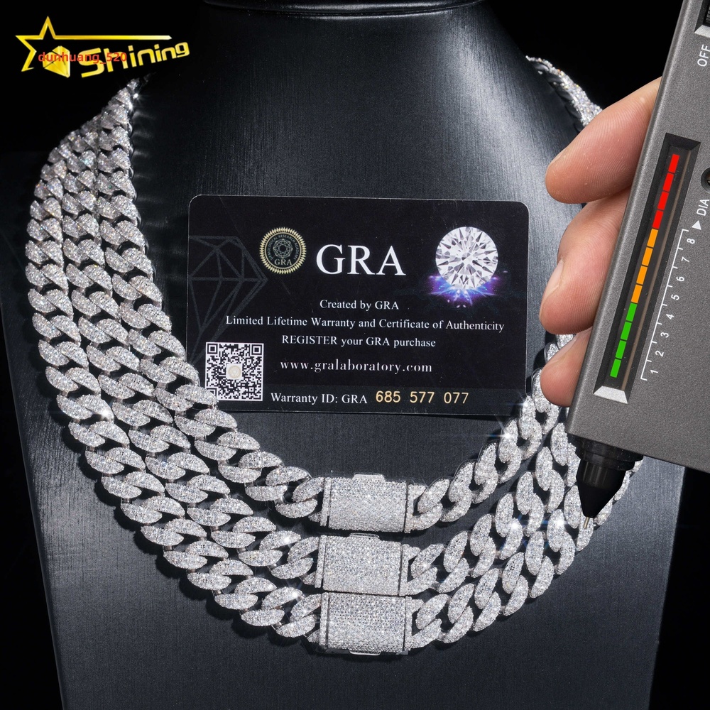 RTS 12mm Width Sterling Silver 925 Vvs Moissanite Cuban Bracelet Hip Hop Iced Out Jewelry Men Necklace Cuban Link Chain