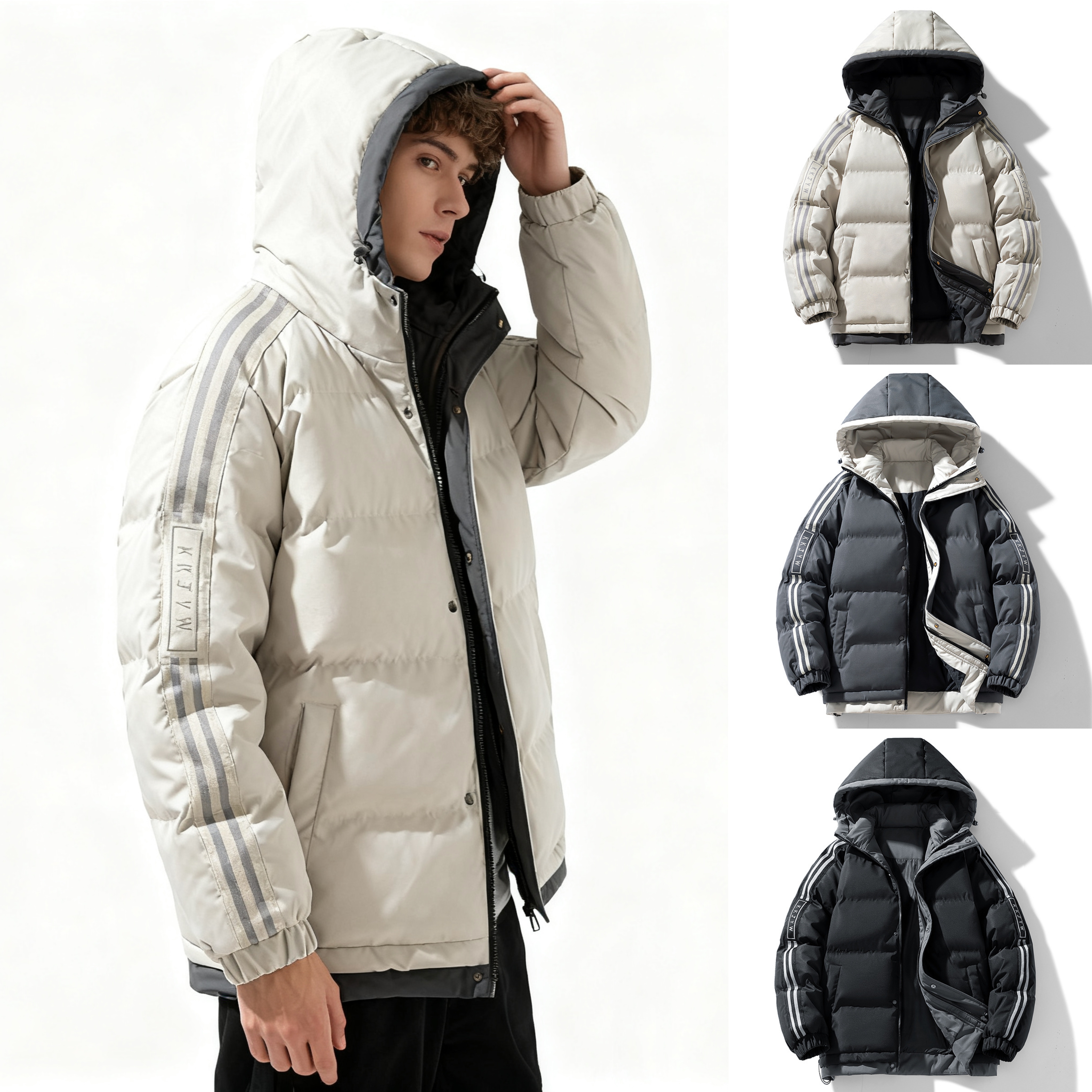 Men's Down & Parkas Men's Plus-Size Down Jacket for Cross-Border Sales - Winter New Hooded Cotton Coat, Loose Fit, Warm & Thickened Puffer J