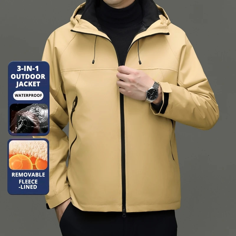 High End Graphene Silver Fur Inner Liner 3in1 Jacket Men Interchange Outdoor Sports Soft Shell Windbreaker Coats 251016