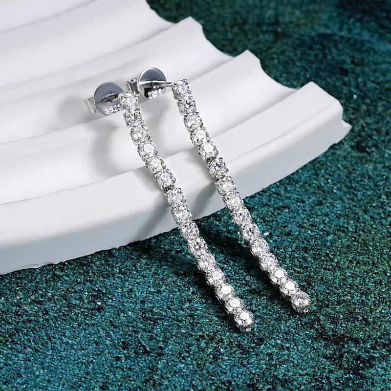 Fashion Jewelry Gift 180cttw 25mm Moissanite Dangle 925 Sterling Silver Long Tassel Stud Earrings for Women