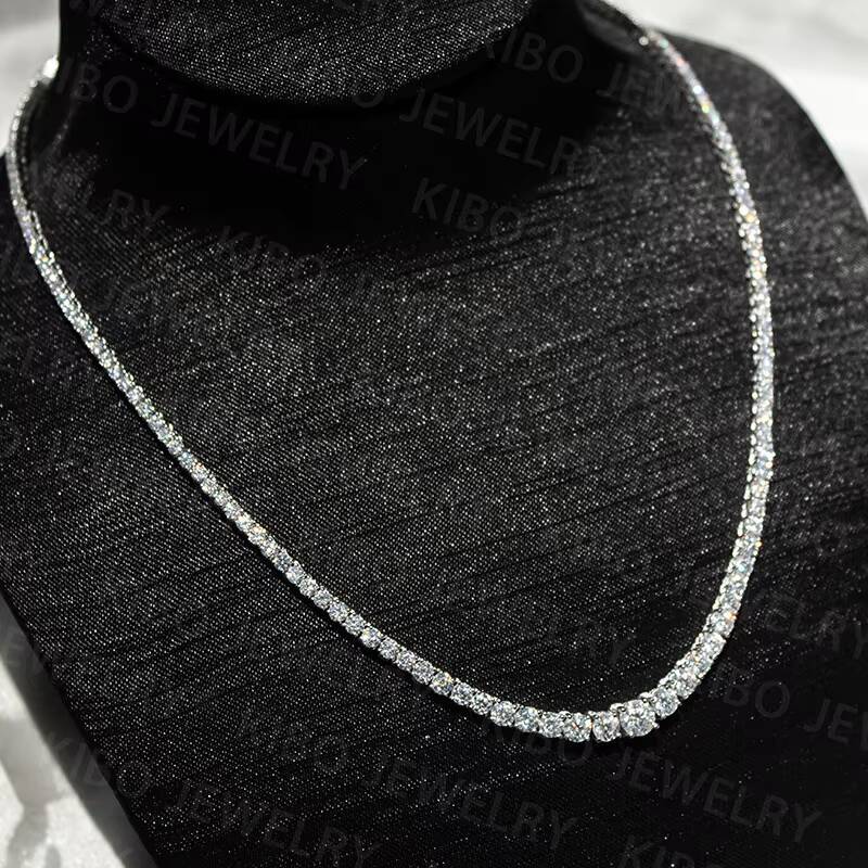 Fine Jewelry Graduated Moissanite Tennis Chain 925 Silver Tennis Chain Moissanite Necklace