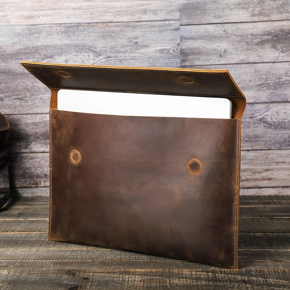 Genuine Leather Laptop Case For Air 13 M1 M2 M3 M4 Pro 14 15 16 Sleeve Cover Men Notebook Computer Carrying Bag 251027