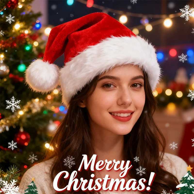 Christmas Santa Hat Xmas Long Plush Holiday Red Hat For Adults And Kids Unisex 2025 New Year Festive Party Supplies GiftsW251027