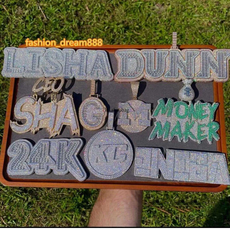 Solid Back Sier Rose Gold Moissanite Name Custom Hip Hop Letter Pendant for Cuban Link Chain aaa