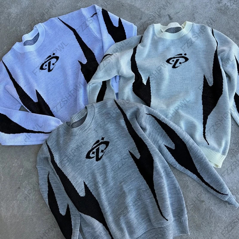 Cleanfit Hip Hop Y2k Knitted sweater Aesthetics Graphic Print Fashion Rock Gothic Knitt Top Punk Oversized Pullover Streetwear 251024