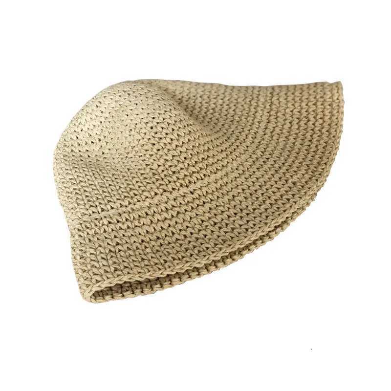 New 2023 Summer New Folding Straw Hat Outdoor Beach Sun Hats for Women Solid Color Bucket Hat Women Goros Caliente Para MujerW251027